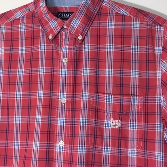 🍁Chaps red plaid short sleeve button down - Picture 2 of 5